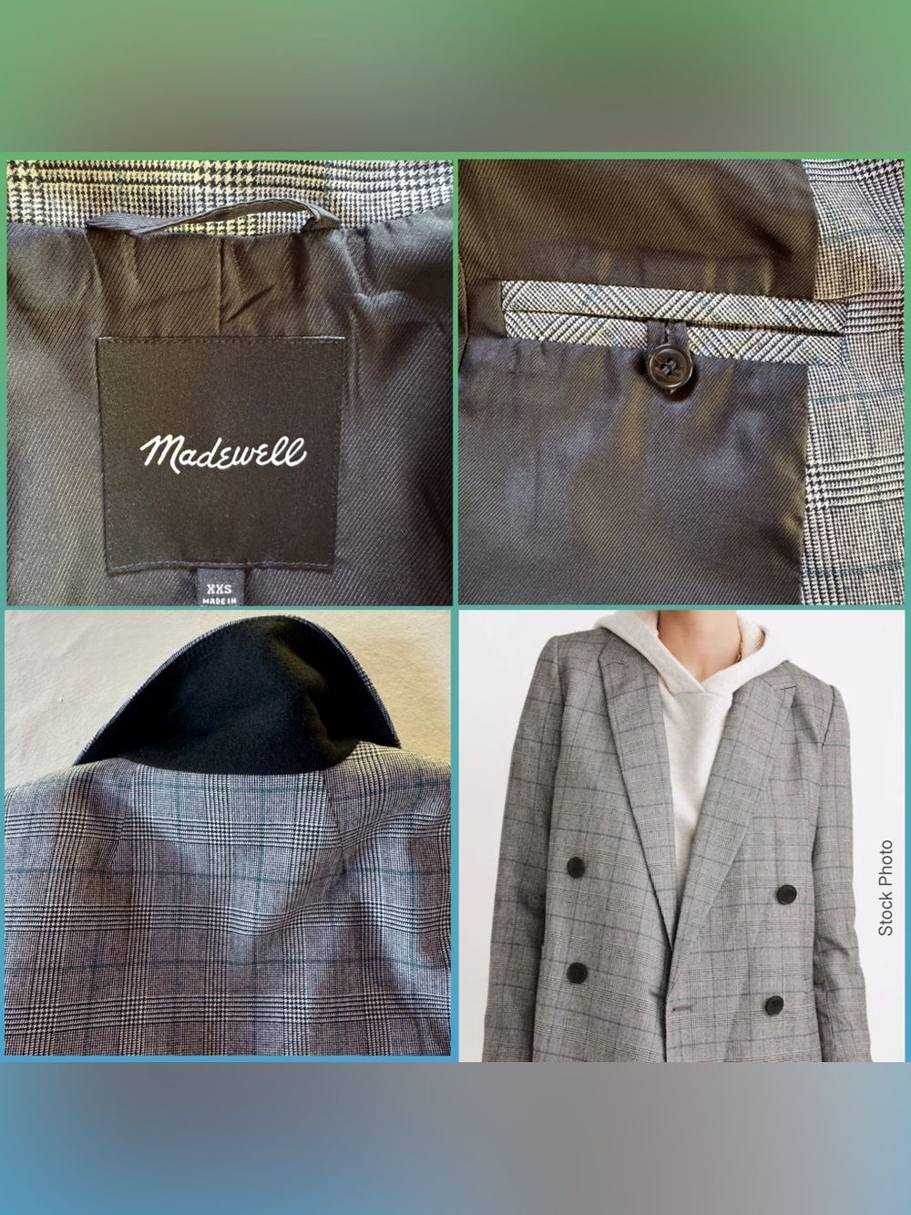 Madewell Caldwell Double Breasted Blazer Peaked Lapel Edition Suiting Glen Plaid - Picture 15 of 17